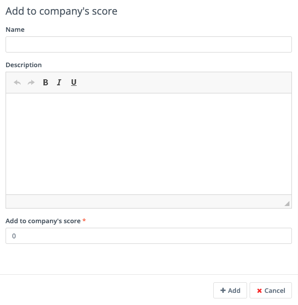 Screenshot showing the add to Company score Form action.