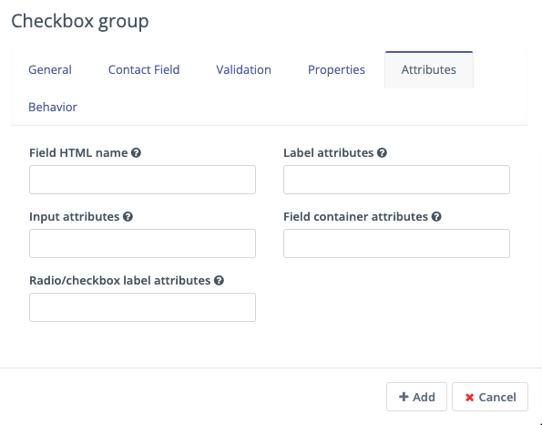 Screenshot showing the attributes for a checkbox group