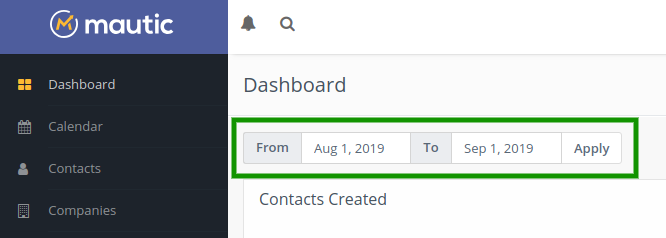 Screenshot of Dashboard date filter