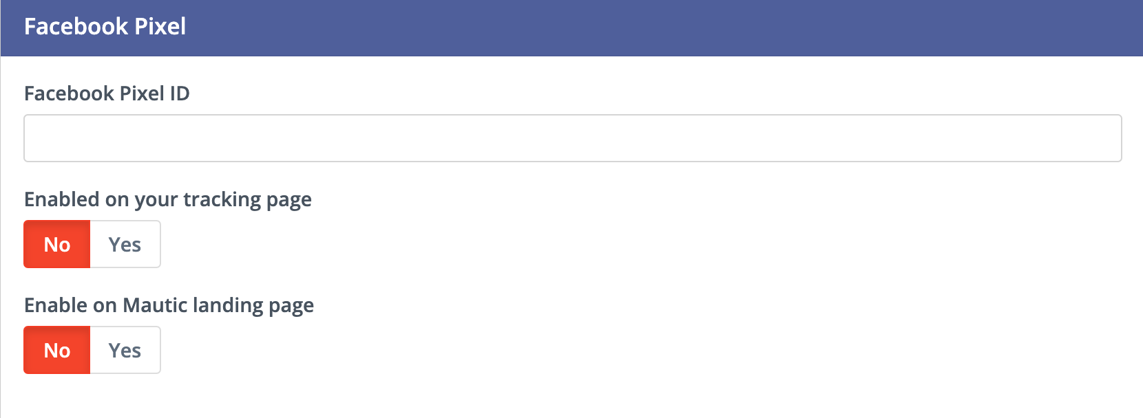Screenshot showing Facebook Pixel Settings Configuration in Mautic