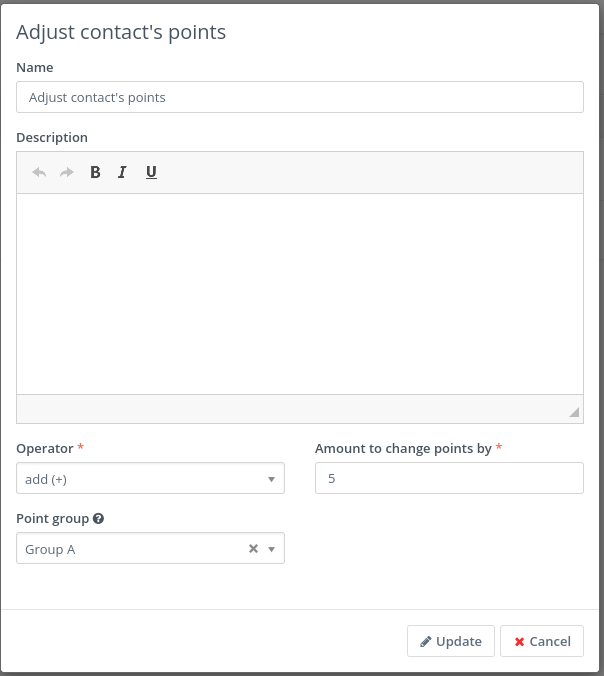 Screenshot of Form Adjust Contact's Points Action with Group