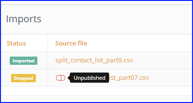 Screenshot of Import publish