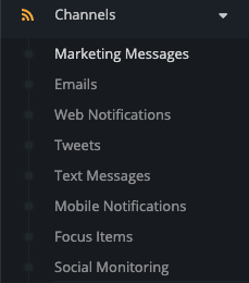 Screenshot showing the Marketing Messages option in the main navigation menu of Mautic.