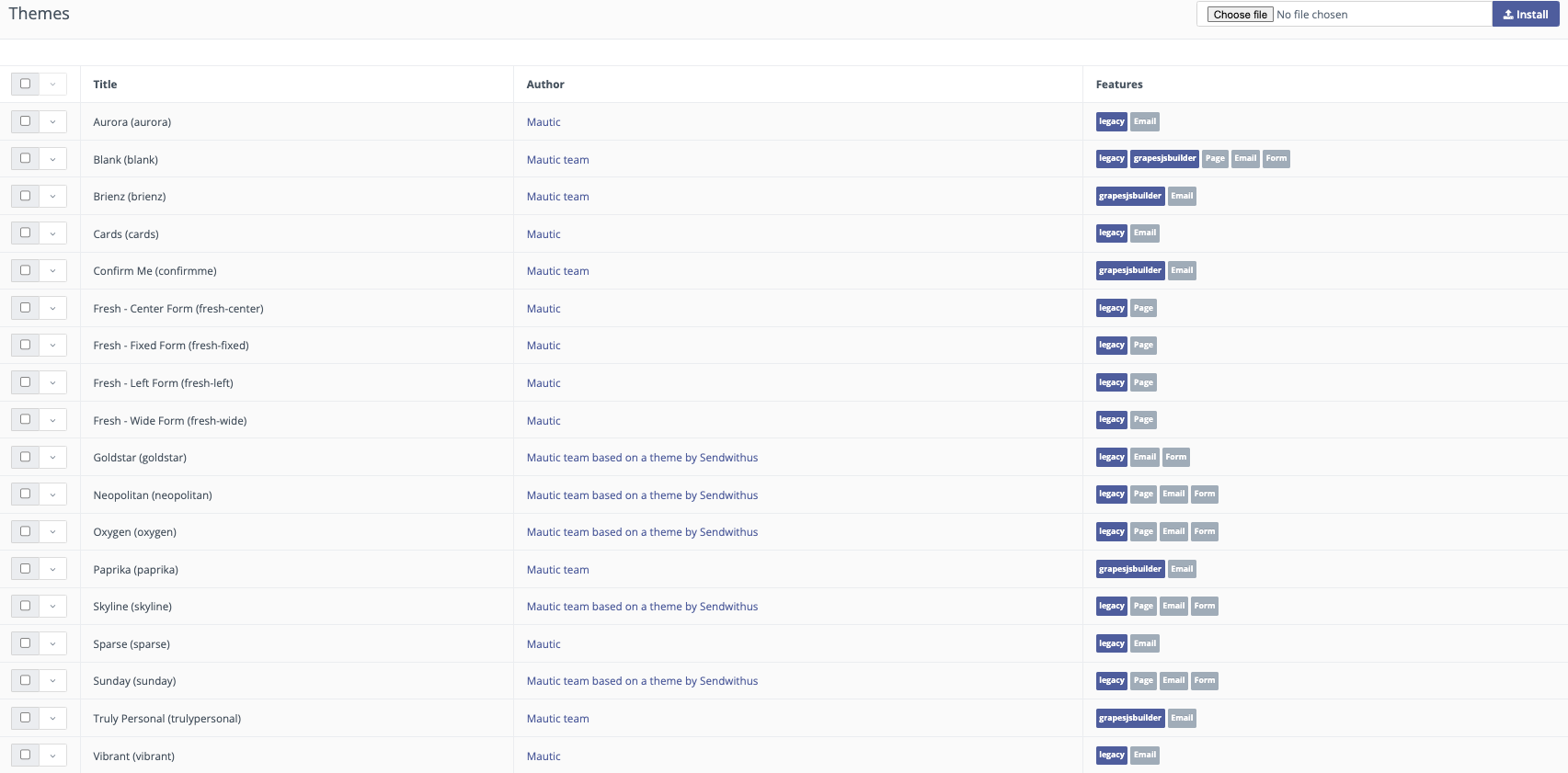 Screenshot of Theme list
