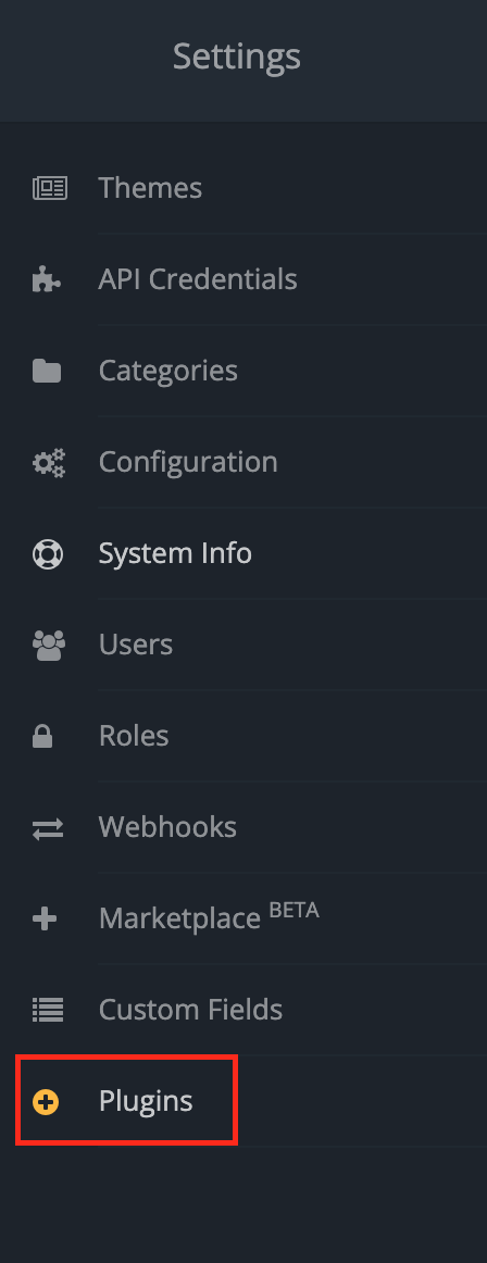 Screenshot of Plugins settings
