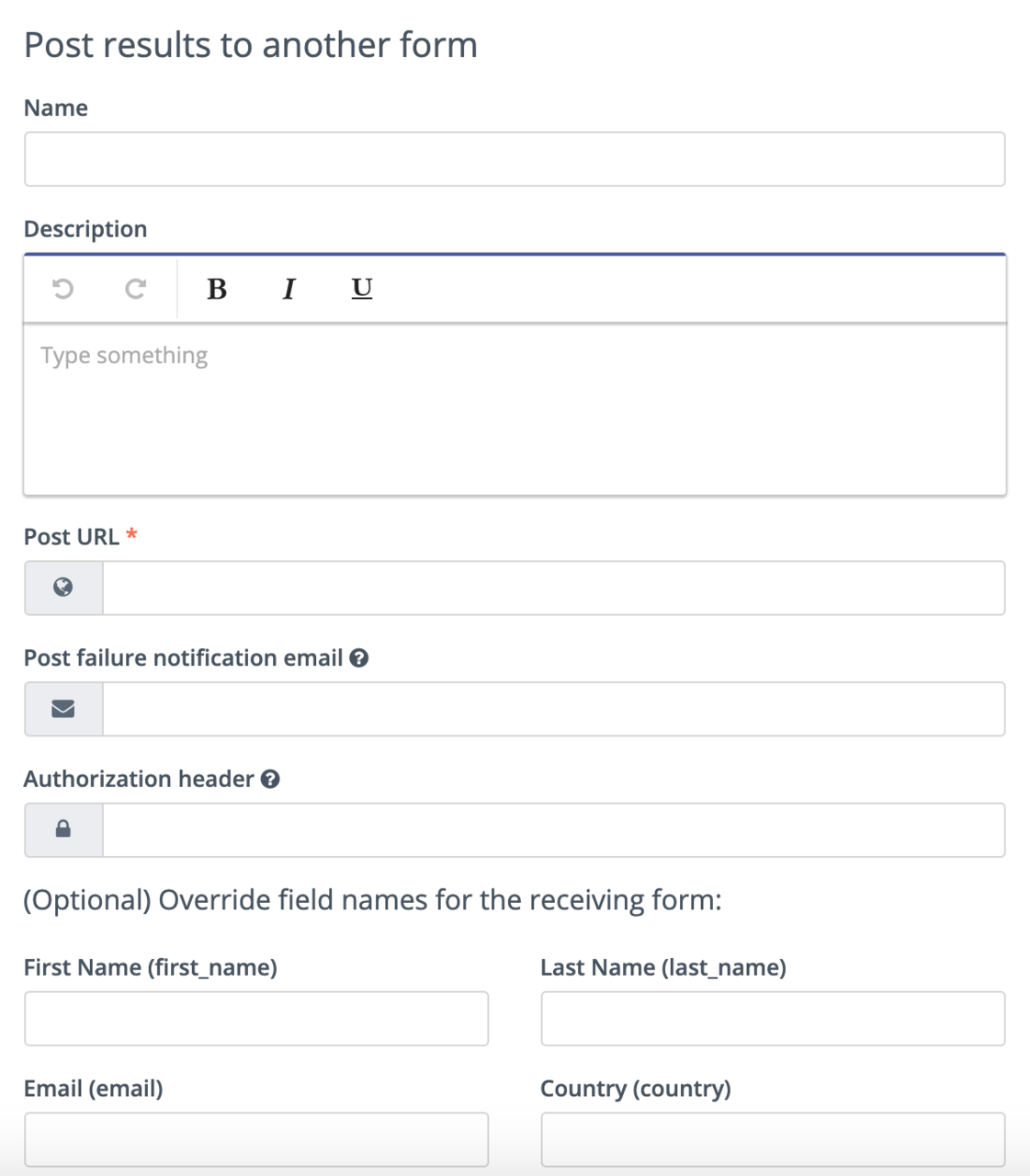 Screenshot showing the post to another Form action.