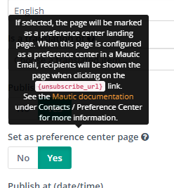 Screenshot of Preference Center switch on a Landing Page