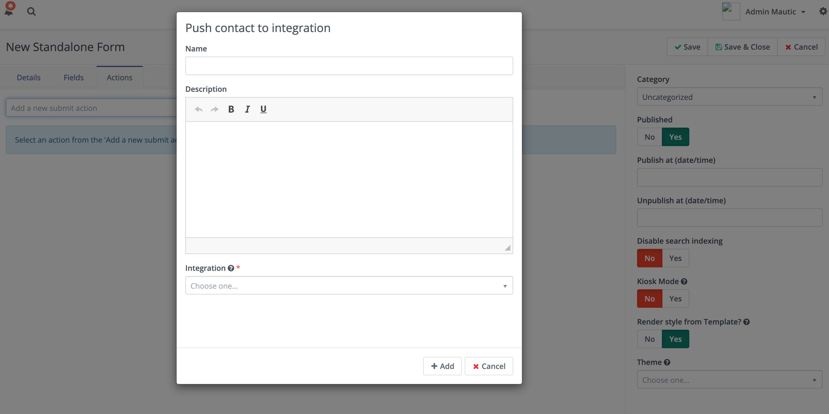 Screenshot of push Integration