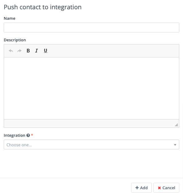 Screenshot showing the push to Integration Form action.