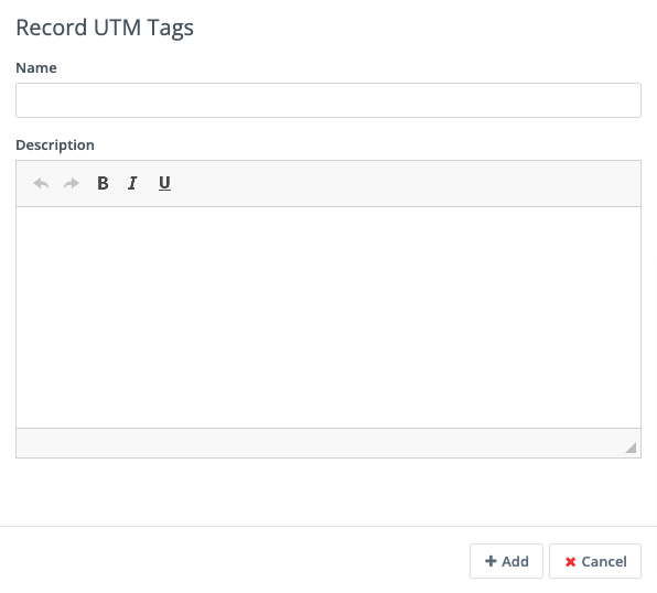 Screenshot showing the record UTM Tags Form action.
