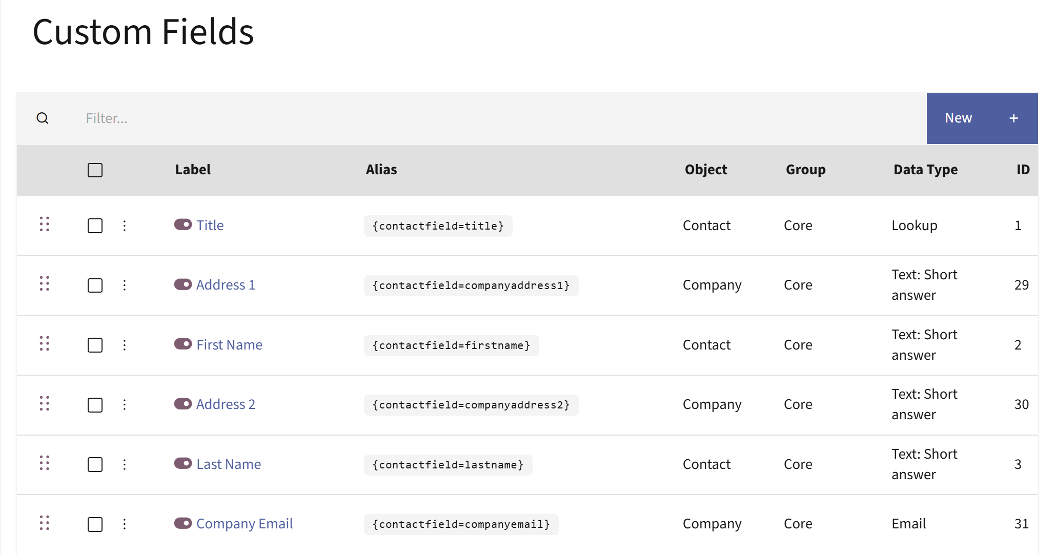 Screenshot of Custom Field