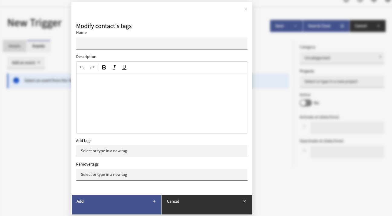 Screenshot of Modify Contact's Tags