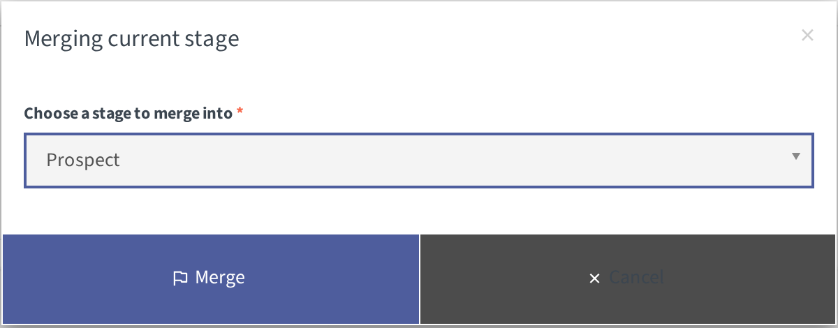 Merge Stage dialog with a target Stage selected